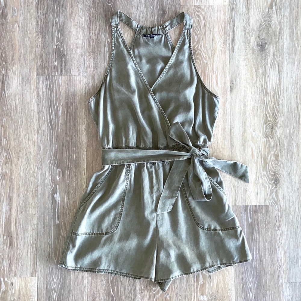 Express Olive Camo Green Racer Back Romper